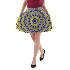 Yellow Blue Gold Mandala A-line Pocket Skirt by designworld65