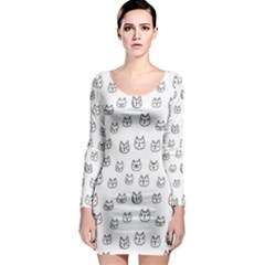 Sketchy Cats Long Sleeve Bodycon Dress