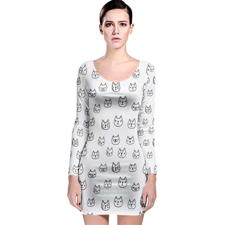 Sketchy Cats Long Sleeve Bodycon Dress