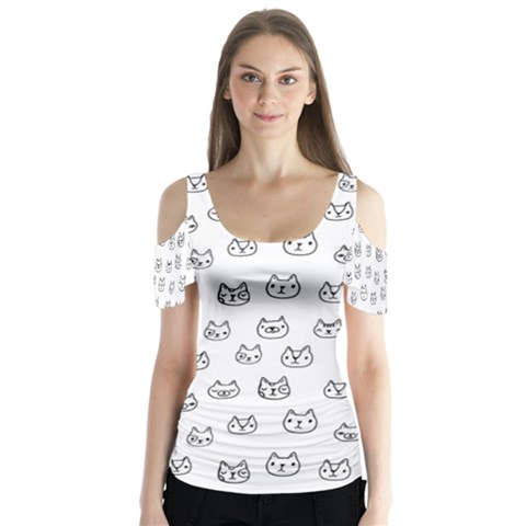 Sketchy Cats Butterfly Sleeve Cutout Tee  by kostolom3000shop