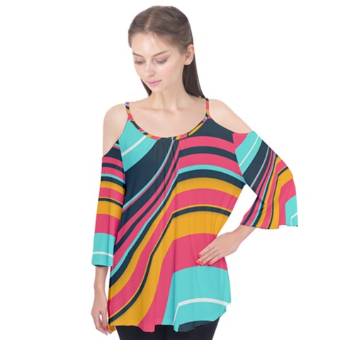 Bent Waves                    Flutter Sleeve Tee by LalyLauraFLM