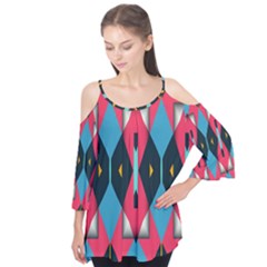 Triangles Stripes And Other Shapes                     Flutter Sleeve Tee