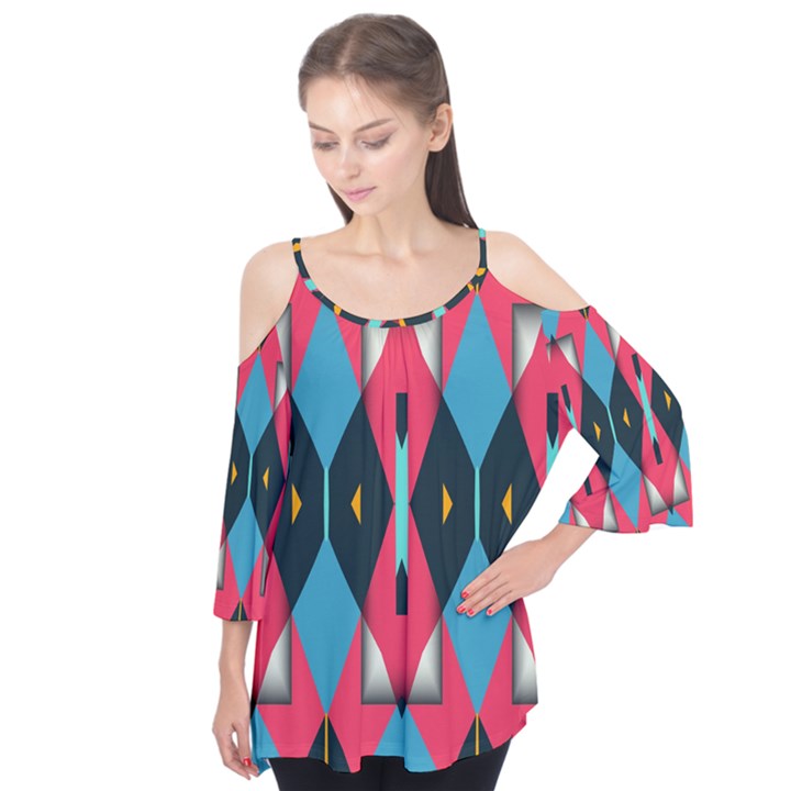 Triangles stripes and other shapes                     Flutter Sleeve Tee