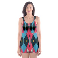 Triangles Stripes And Other Shapes                                                                                                         Skater Dress Swimsuit by LalyLauraFLM