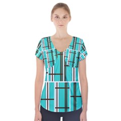 Black And White Stripes                                           Short Sleeve Front Detail Top