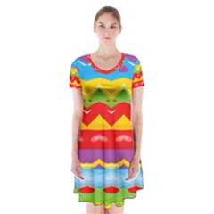 Colorful Waves                   Kids  Short Sleeve Dress