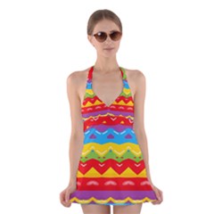 Colorful Waves                                            Halter Swimsuit Dress