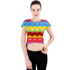 Colorful Waves                                                                                                           Crew Neck Crop Top by LalyLauraFLM