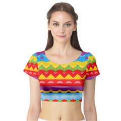 Colorful Waves                                                                                                           Short Sleeve Crop Top