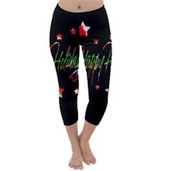 Happy Holidays 2  Capri Winter Leggings  by Valentinaart