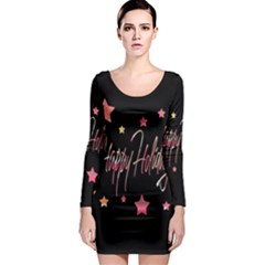 Happy Holidays 3 Long Sleeve Bodycon Dress by Valentinaart