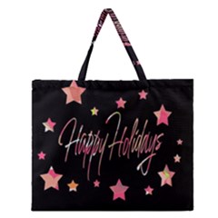 Happy Holidays 3 Zipper Large Tote Bag by Valentinaart