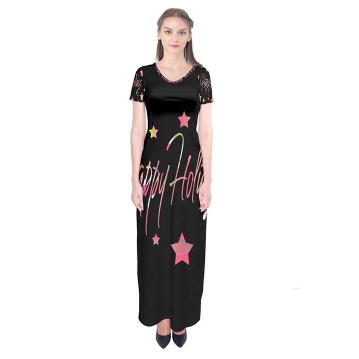 Happy Holidays 3 Short Sleeve Maxi Dress