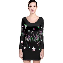 Happy Holidays 5 Long Sleeve Velvet Bodycon Dress by Valentinaart