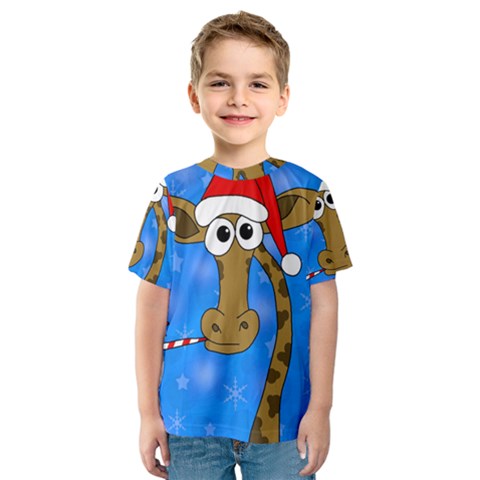 Xmas Giraffe - Blue Kids  Sport Mesh Tee by Valentinaart