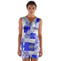 Blue And White Abstract Geometric Design  Wrap Front Bodycon Dress