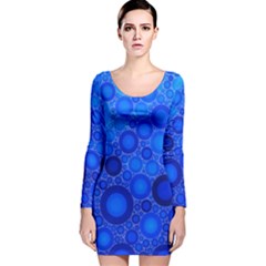 Dark Blue Abstract Circles Design  Long Sleeve Velvet Bodycon Dress