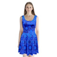 Dark Blue Abstract Circles Design  Split Back Mini Dress 