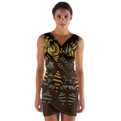 Burst Chocolate Reflected Large Wrap Front Bodycon Dress