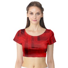 Beautiful Red Geometric Silk Optic Abstract Design  Short Sleeve Crop Top (tight Fit)