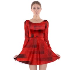 Beautiful Red Geometric Silk Optic Abstract Design  Long Sleeve Skater Dress by GabriellaDavid