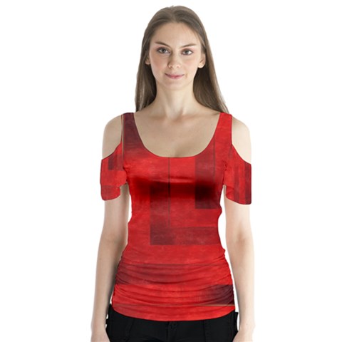 Beautiful Red Geometric Silk Optic Abstract Design  Butterfly Sleeve Cutout Tee  by GabriellaDavid