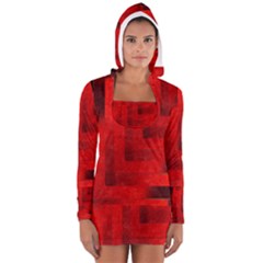 Beautiful Red Geometric Silk Optic Abstract Design  Women s Long Sleeve Hooded T-shirt by GabriellaDavid