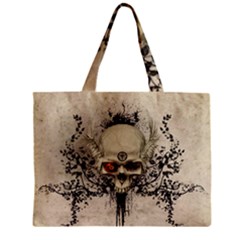 Awesome Skull With Flowers And Grunge Zipper Mini Tote Bag