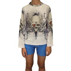 Awesome Skull With Flowers And Grunge Kids  Long Sleeve Swimwear