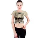 Awesome Skull With Flowers And Grunge Crew Neck Crop Top View1