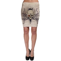 Awesome Skull With Flowers And Grunge Bodycon Skirt