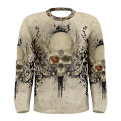 Awesome Skull With Flowers And Grunge Men s Long Sleeve Tee