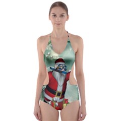 Funny Santa Claus In The Underwater World Cut-out One Piece Swimsuit by FantasyWorld7