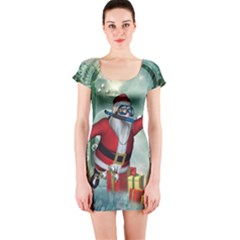 Funny Santa Claus In The Underwater World Short Sleeve Bodycon Dress by FantasyWorld7