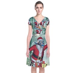 Funny Santa Claus In The Underwater World Short Sleeve Front Wrap Dress by FantasyWorld7