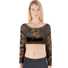 Awesome Dragon, Tribal Design Long Sleeve Crop Top by FantasyWorld7