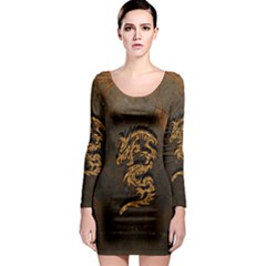 Awesome Dragon, Tribal Design Long Sleeve Bodycon Dress by FantasyWorld7