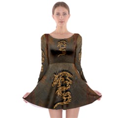 Awesome Dragon, Tribal Design Long Sleeve Skater Dress