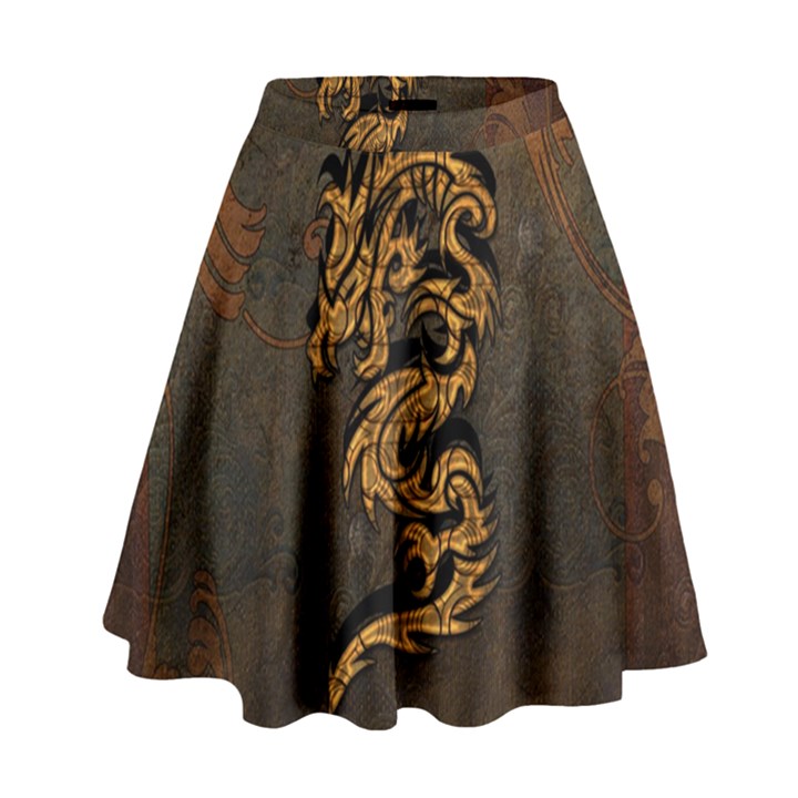 Awesome Dragon, Tribal Design High Waist Skirt