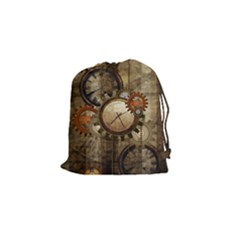 Wonderful Steampunk Design With Clocks And Gears Drawstring Pouches (Small) 