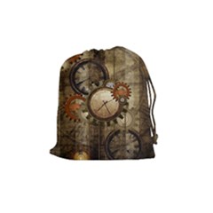 Wonderful Steampunk Design With Clocks And Gears Drawstring Pouches (Medium) 