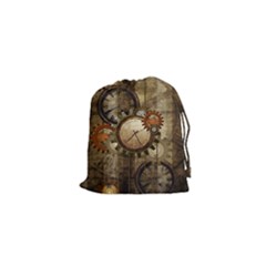 Wonderful Steampunk Design With Clocks And Gears Drawstring Pouches (XS) 