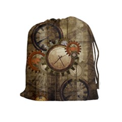 Wonderful Steampunk Design With Clocks And Gears Drawstring Pouches (Extra Large)