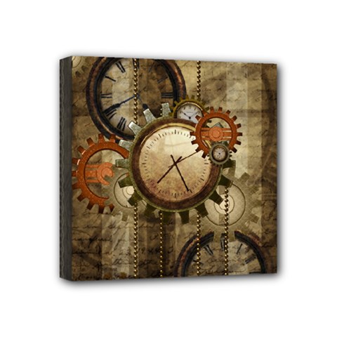 Wonderful Steampunk Design With Clocks And Gears Mini Canvas 4  x 4 