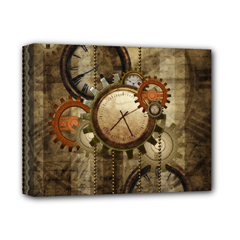 Wonderful Steampunk Design With Clocks And Gears Deluxe Canvas 14  x 11 