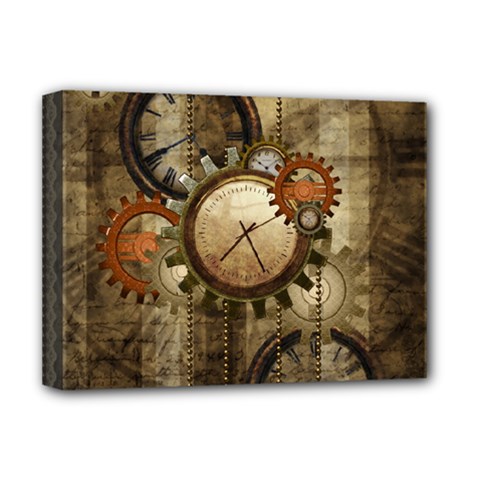 Wonderful Steampunk Design With Clocks And Gears Deluxe Canvas 16  x 12  