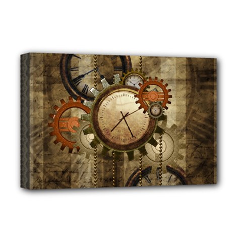 Wonderful Steampunk Design With Clocks And Gears Deluxe Canvas 18  x 12  