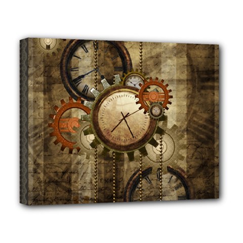 Wonderful Steampunk Design With Clocks And Gears Deluxe Canvas 20  x 16  