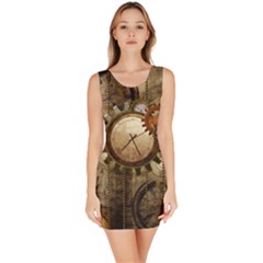 Wonderful Steampunk Design With Clocks And Gears Sleeveless Bodycon Dress