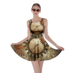 Wonderful Steampunk Design With Clocks And Gears Skater Dress